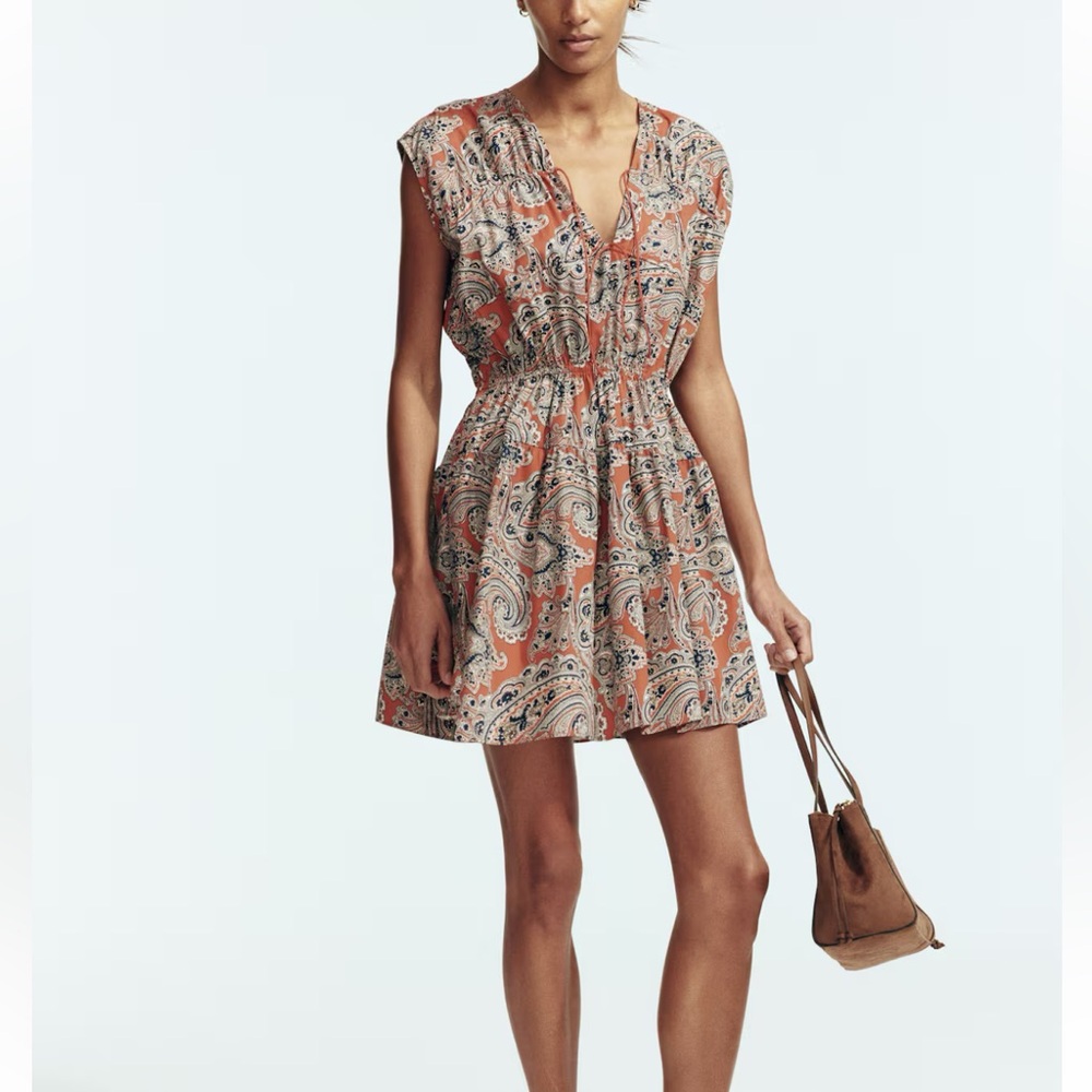 H&M Women's Paisley Drawstring Detail Poplin Dress
